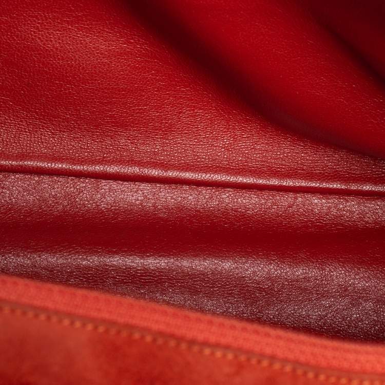 Pre Owned Chanel Orange Stitch Square Quilted Suede Single Flap Bag
