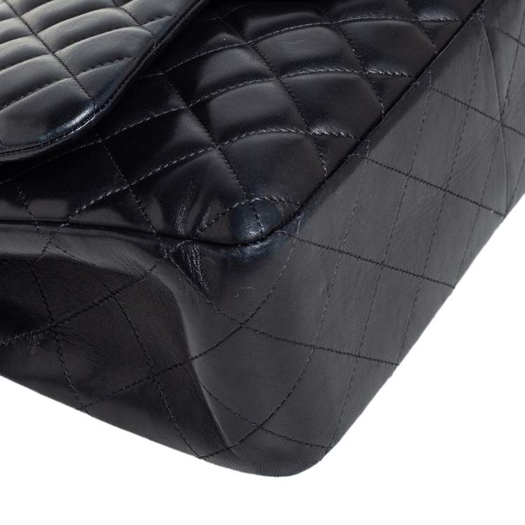 Pre Owned Chanel Black Quilted Lambskin Leather Jumbo Classic Double Flap Bag