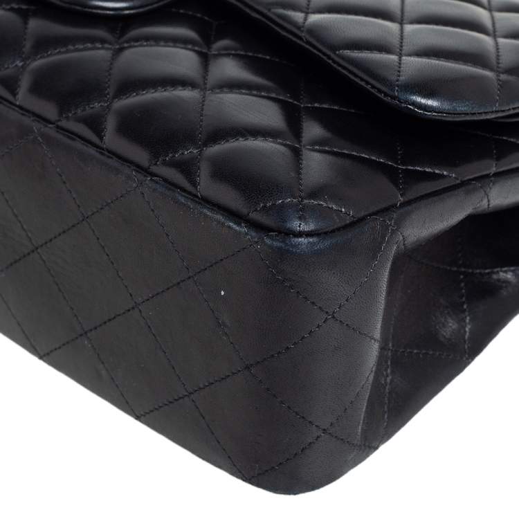 Pre Owned Chanel Black Quilted Lambskin Leather Jumbo Classic Double Flap Bag