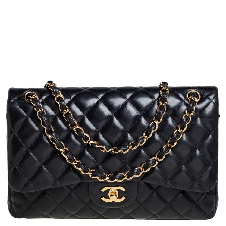 Chanel Black Quilted Lambskin Leather Jumbo Classic Double Flap