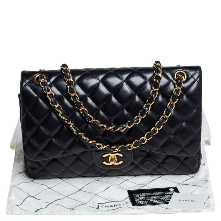 Pre Owned Chanel Black Quilted Lambskin Leather Jumbo Classic Double Flap Bag