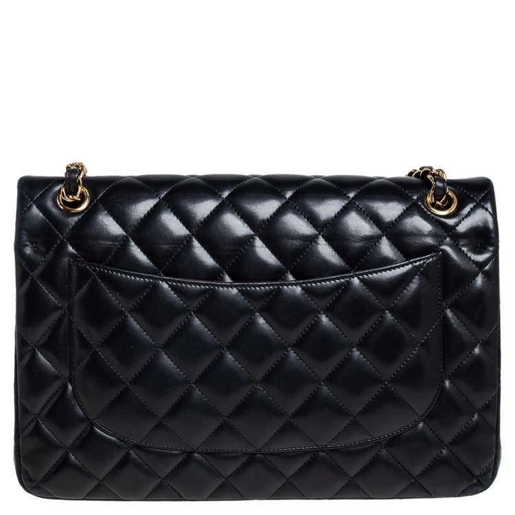Pre Owned Chanel Black Quilted Lambskin Leather Jumbo Classic Double Flap Bag