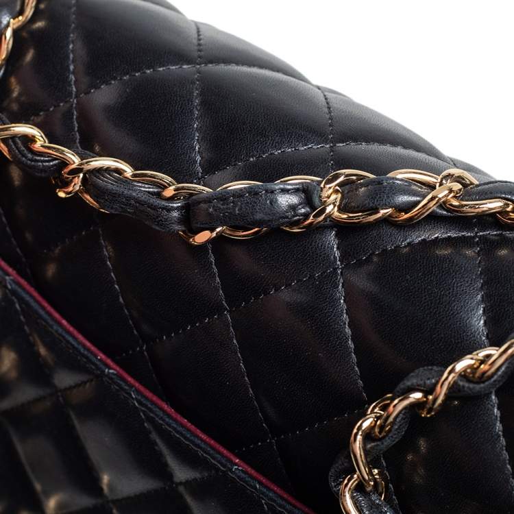Pre Owned Chanel Black Quilted Lambskin Leather Jumbo Classic Double Flap Bag