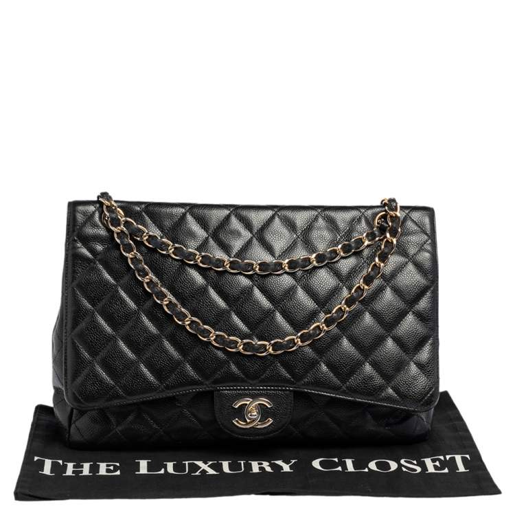 Pre Owned Chanel Black Quilted Caviar Leather Maxi Classic Single Flap Bag