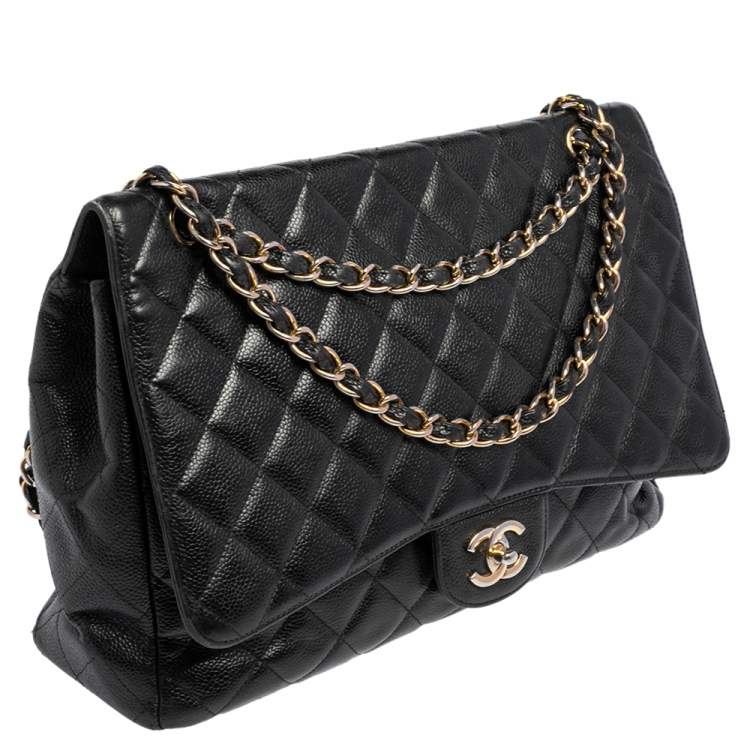 Pre Owned Chanel Black Quilted Caviar Leather Maxi Classic Single Flap Bag