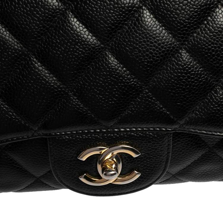 Pre Owned Chanel Black Quilted Caviar Leather Maxi Classic Single Flap Bag