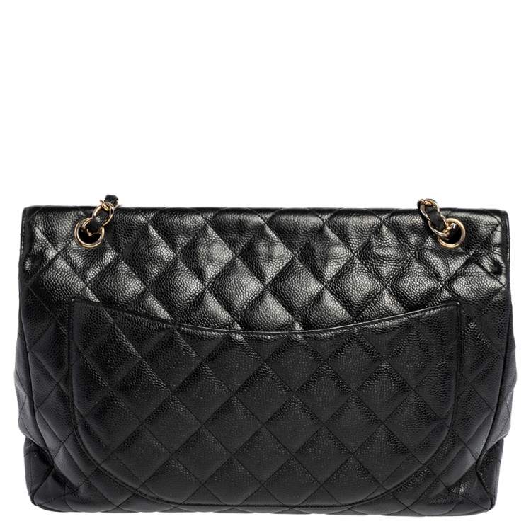 Pre Owned Chanel Black Quilted Caviar Leather Maxi Classic Single Flap Bag