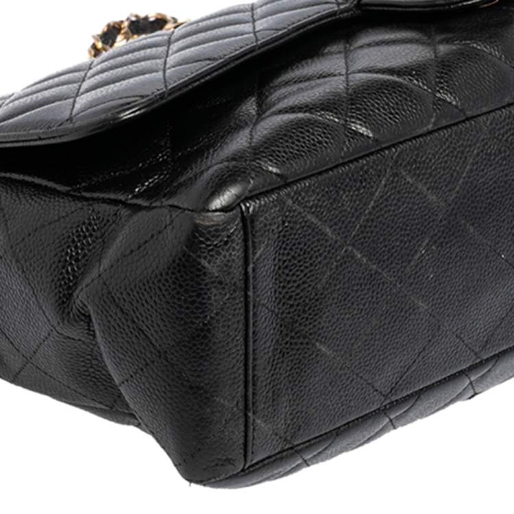 Pre Owned Chanel Black Quilted Caviar Leather Maxi Classic Single Flap Bag