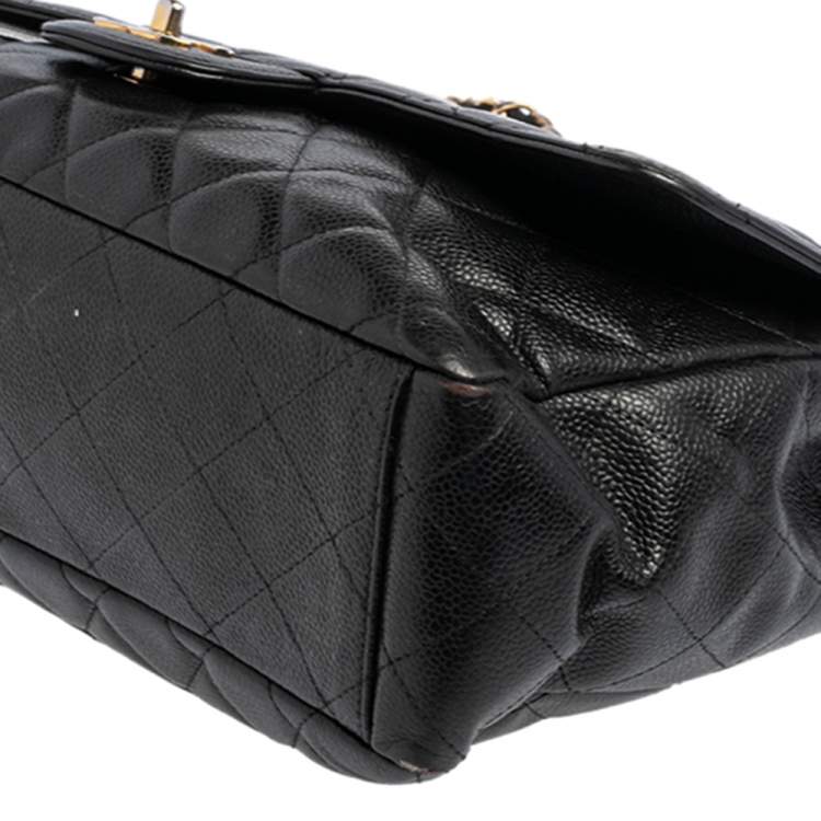 Pre Owned Chanel Black Quilted Caviar Leather Maxi Classic Single Flap Bag