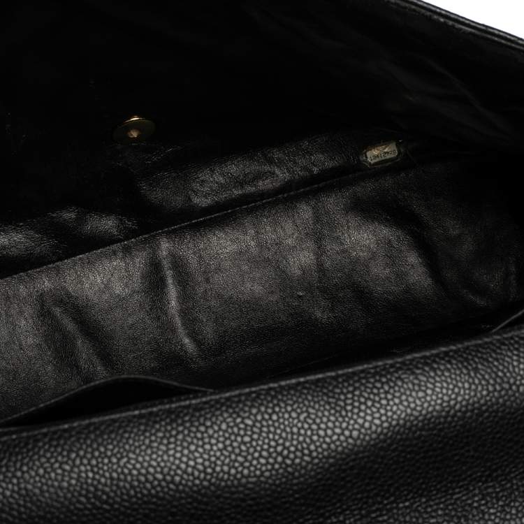 Pre Owned Chanel Black Quilted Caviar Leather Maxi Classic Single Flap Bag