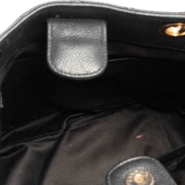 Pre Owned Chanel Black Quilted Caviar Leather Petite Shopper Tote