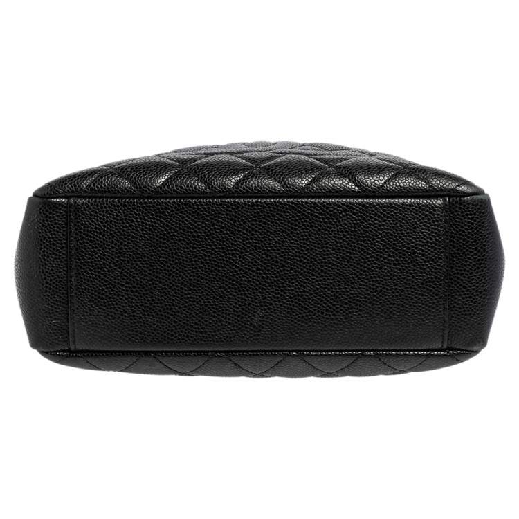 Pre Owned Chanel Black Quilted Caviar Leather Petite Shopper Tote