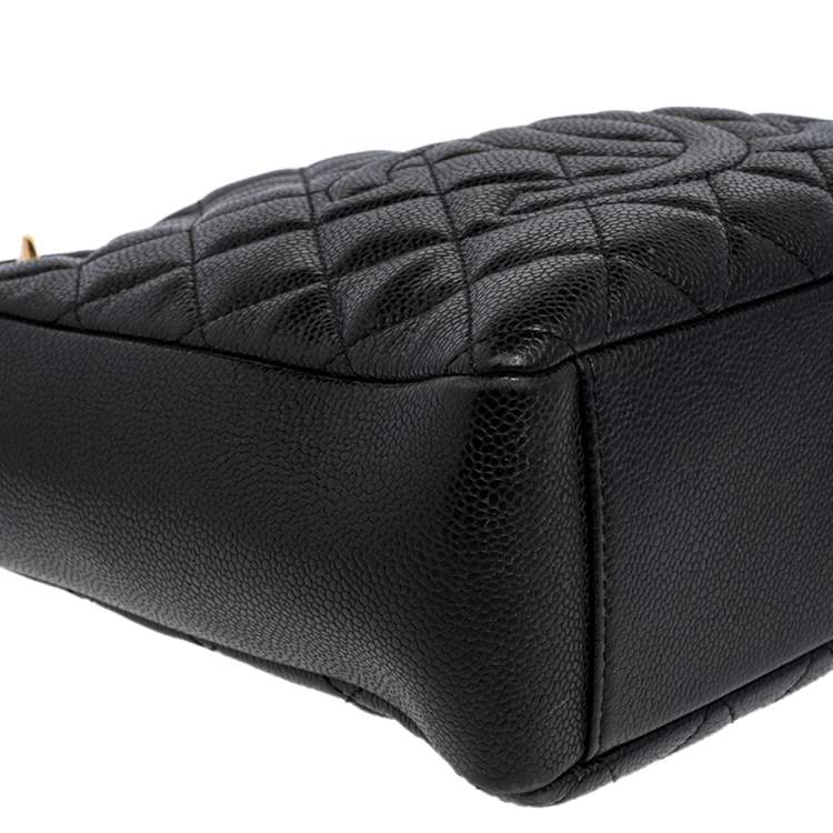 Pre Owned Chanel Black Quilted Caviar Leather Petite Shopper Tote