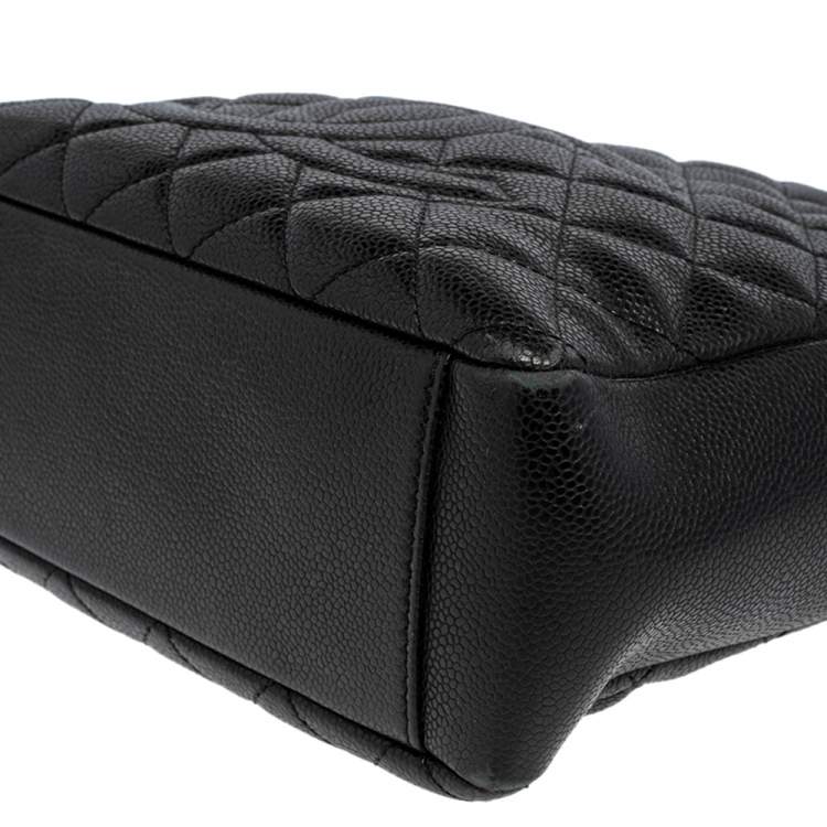 Pre Owned Chanel Black Quilted Caviar Leather Petite Shopper Tote