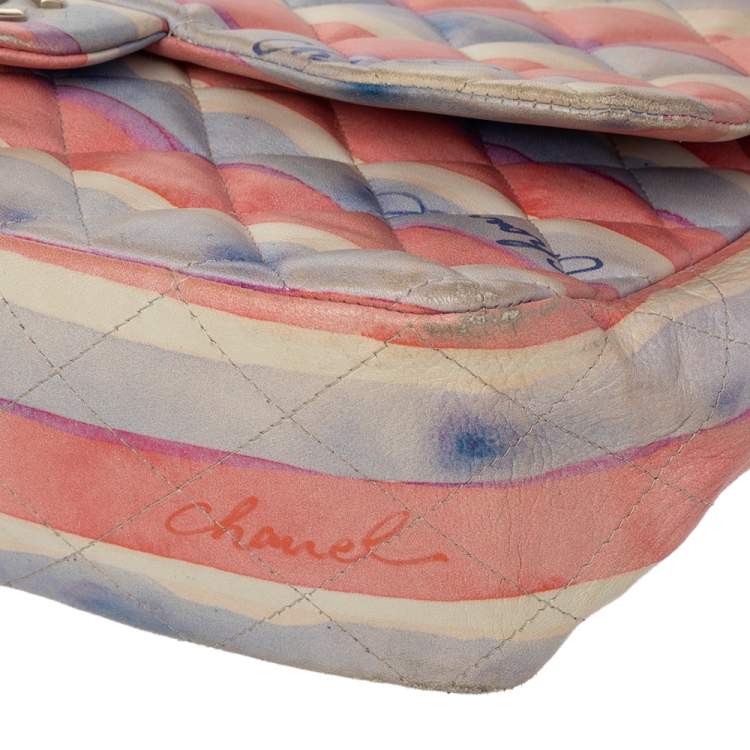 Pre Owned Chanel Multicolor Watercolor Colorama Leather Jumbo Classic Single Flap Bag