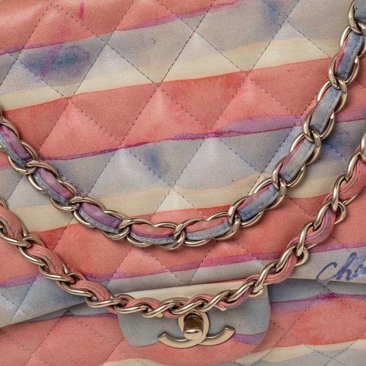Pre Owned Chanel Multicolor Watercolor Colorama Leather Jumbo Classic Single Flap Bag