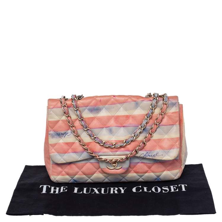 Pre Owned Chanel Multicolor Watercolor Colorama Leather Jumbo Classic Single Flap Bag