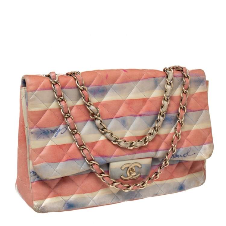 Pre Owned Chanel Multicolor Watercolor Colorama Leather Jumbo Classic Single Flap Bag