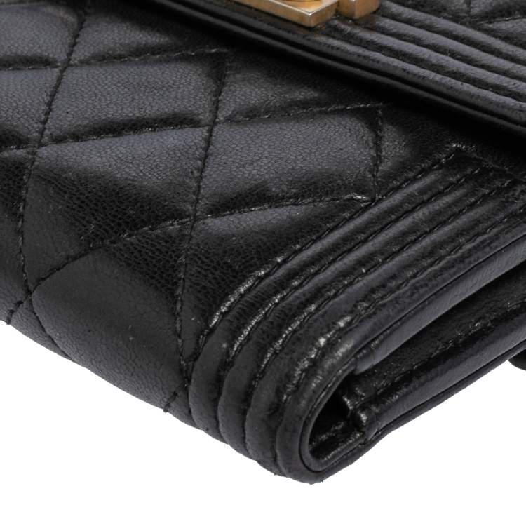 Pre Owned Chanel Black Quilted Lambskin Leather Small Boy Wallet