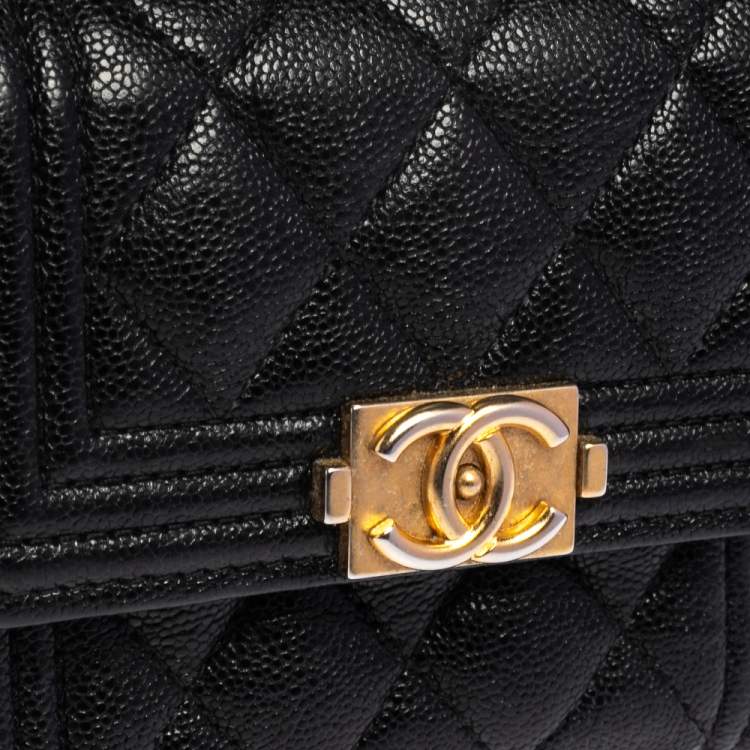 Pre Owned Chanel Black Quilted Caviar Leather Small Boy Wallet