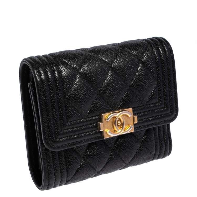 Pre Owned Chanel Black Quilted Caviar Leather Small Boy Wallet