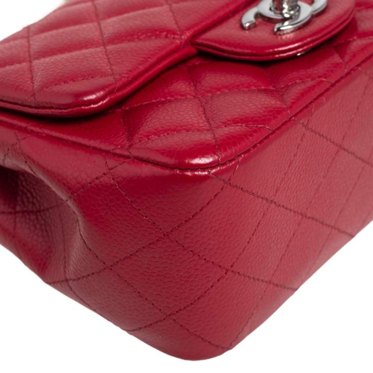 Pre Owned Chanel Red Quilted Leather Mini Square Classic Flap Bag