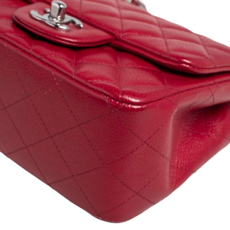 Pre Owned Chanel Red Quilted Leather Mini Square Classic Flap Bag