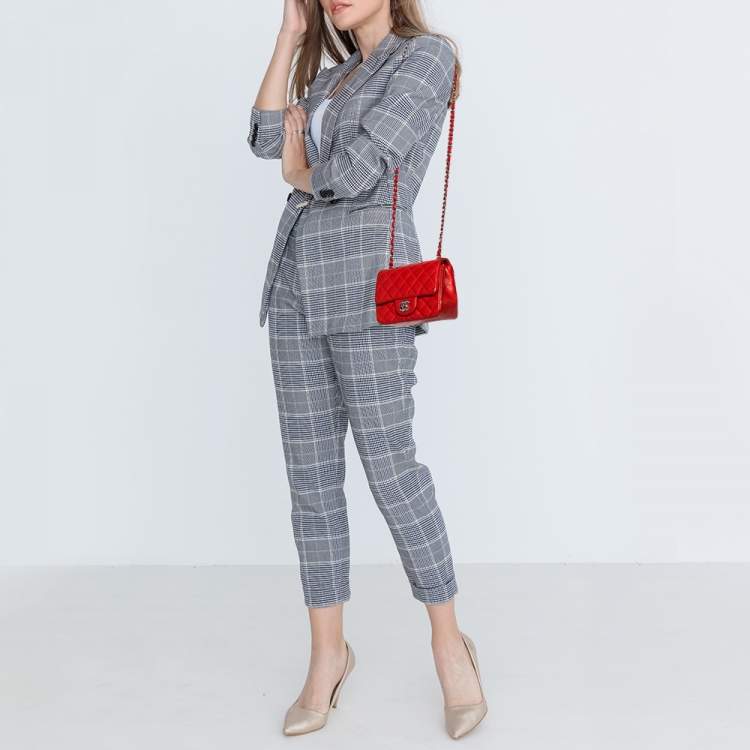 Pre Owned Chanel Red Quilted Leather Mini Square Classic Flap Bag