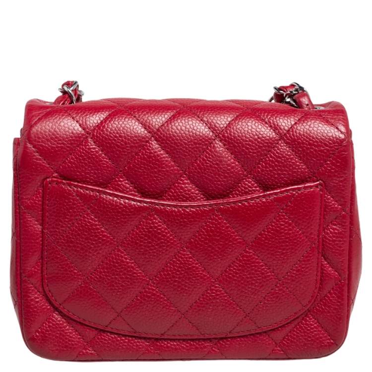 Pre Owned Chanel Red Quilted Leather Mini Square Classic Flap Bag