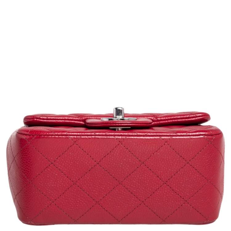 Pre Owned Chanel Red Quilted Leather Mini Square Classic Flap Bag