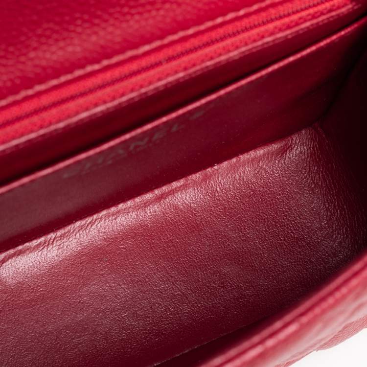 Pre Owned Chanel Red Quilted Leather Mini Square Classic Flap Bag