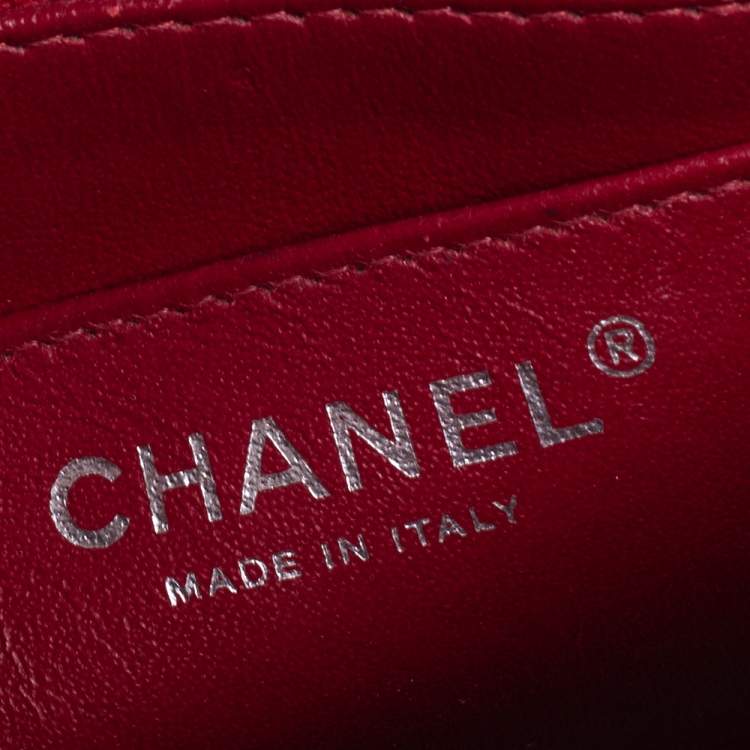 Pre Owned Chanel Red Quilted Leather Mini Square Classic Flap Bag