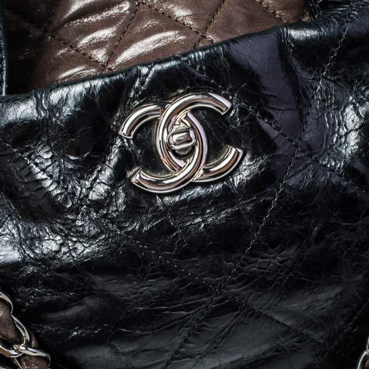 Pre Owned Chanel Black/Brown Quilted Iridescent Leather And Aged Leather Portobello Tote 