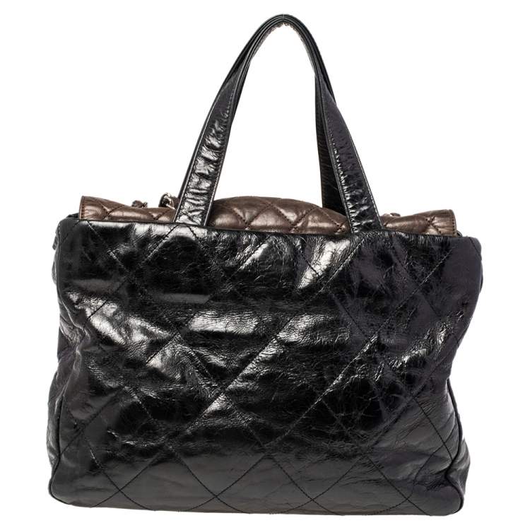 Pre Owned Chanel Black/Brown Quilted Iridescent Leather And Aged Leather Portobello Tote 
