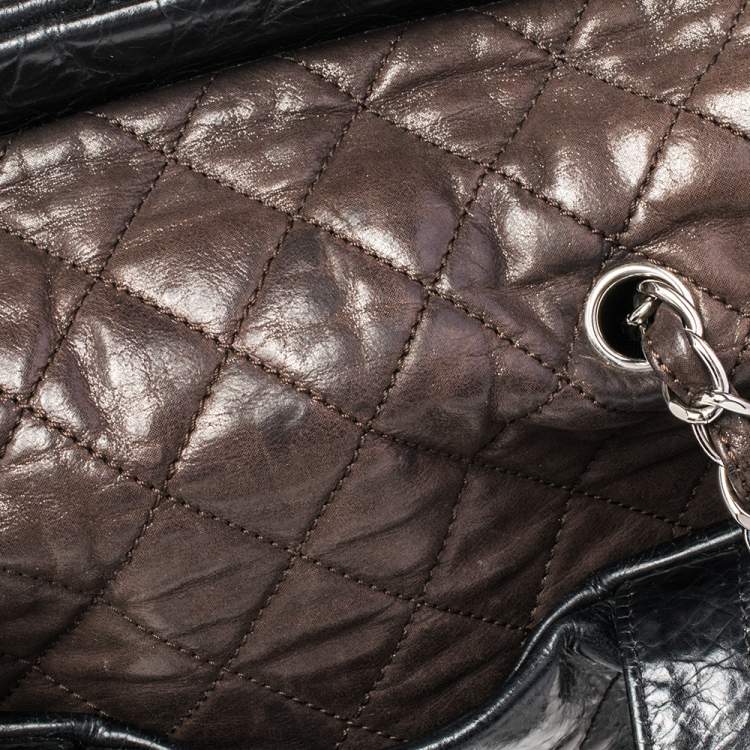 Pre Owned Chanel Black/Brown Quilted Iridescent Leather And Aged Leather Portobello Tote 