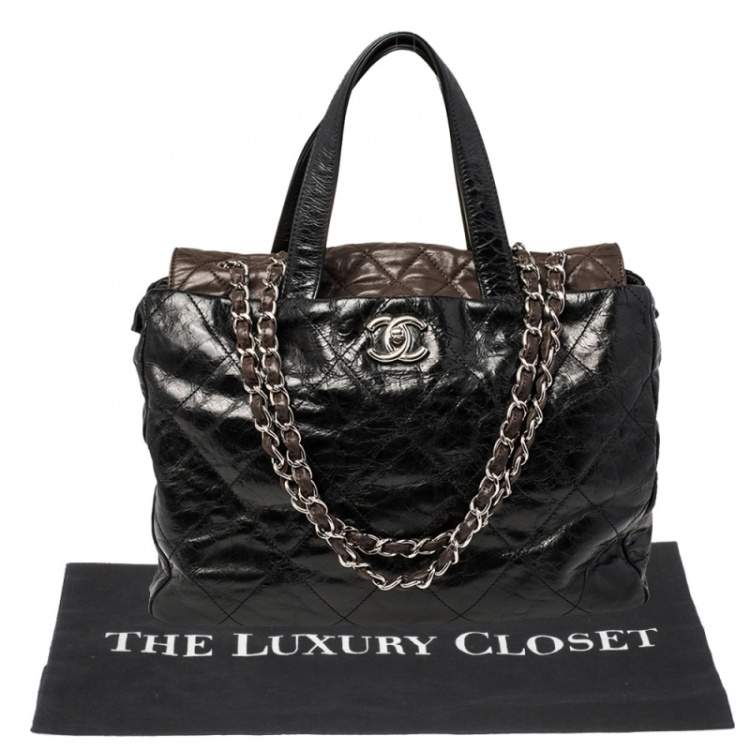 Pre Owned Chanel Black/Brown Quilted Iridescent Leather And Aged Leather Portobello Tote 