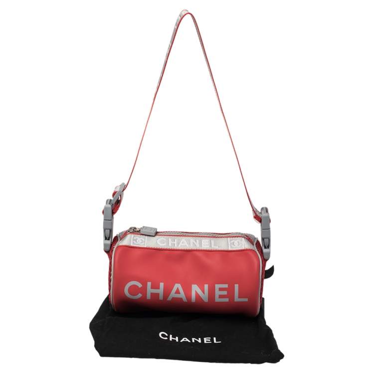 Pre Owned Chanel Red/Grey Coated Fabric Sport Mini Barrel Bag