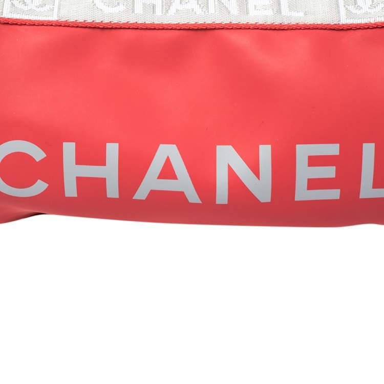 Pre Owned Chanel Red/Grey Coated Fabric Sport Mini Barrel Bag