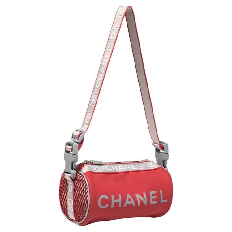 Pre Owned Chanel Red/Grey Coated Fabric Sport Mini Barrel Bag