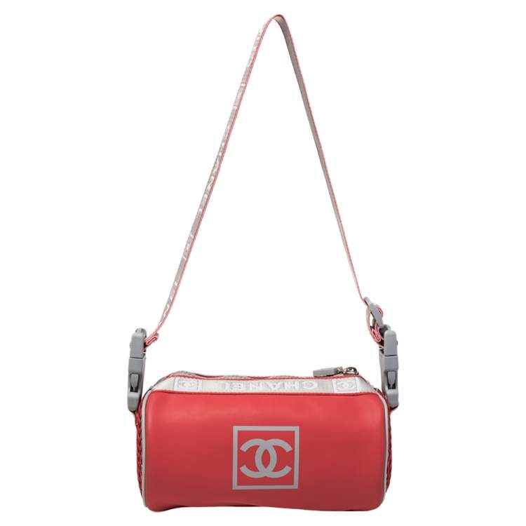 Pre Owned Chanel Red/Grey Coated Fabric Sport Mini Barrel Bag