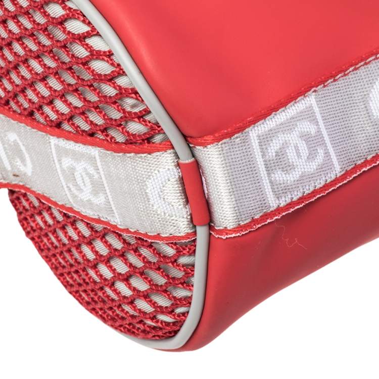 Pre Owned Chanel Red/Grey Coated Fabric Sport Mini Barrel Bag
