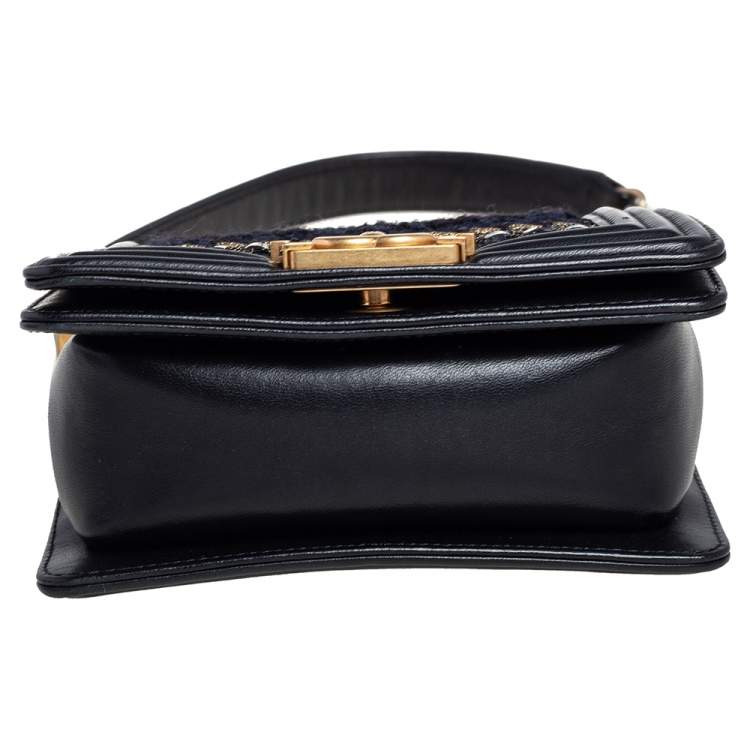 Pre Owned Chanel Black Leather and Tweed Mini Boy Bag