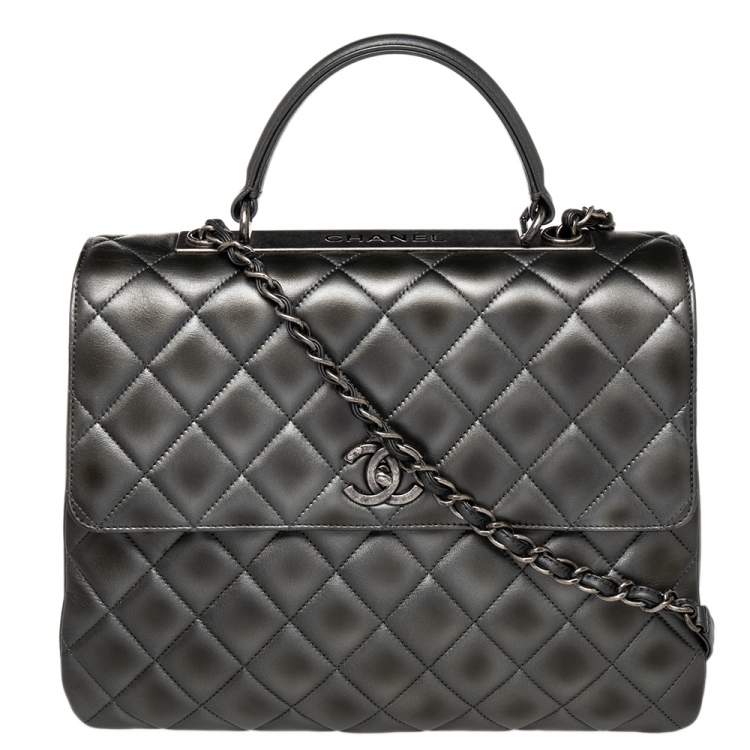 Chanel Grey Quilted Leather Small Kelly Top Handle Bag Chanel