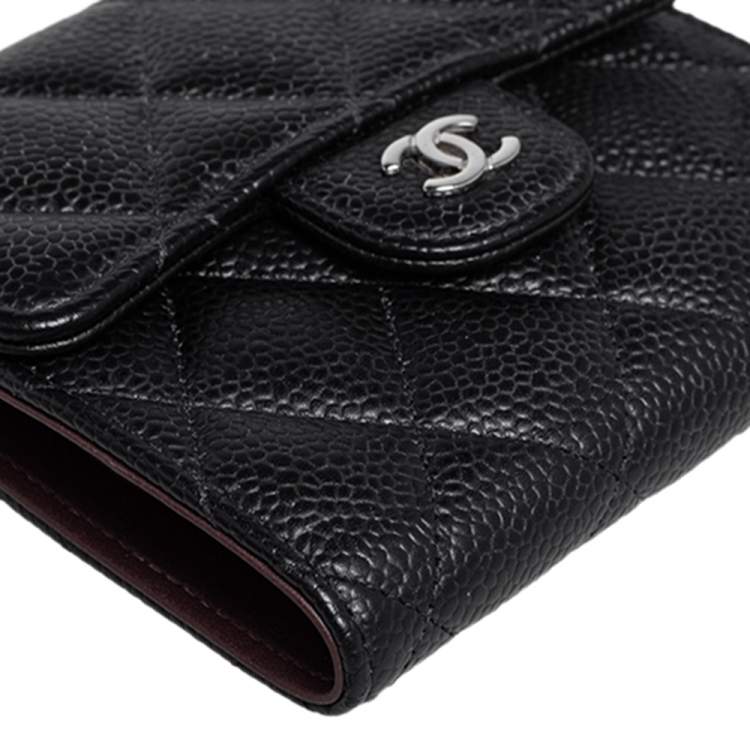 Pre Owned Chanel Black Quilted Caviar Leather Classic Trifold Flap Wallet