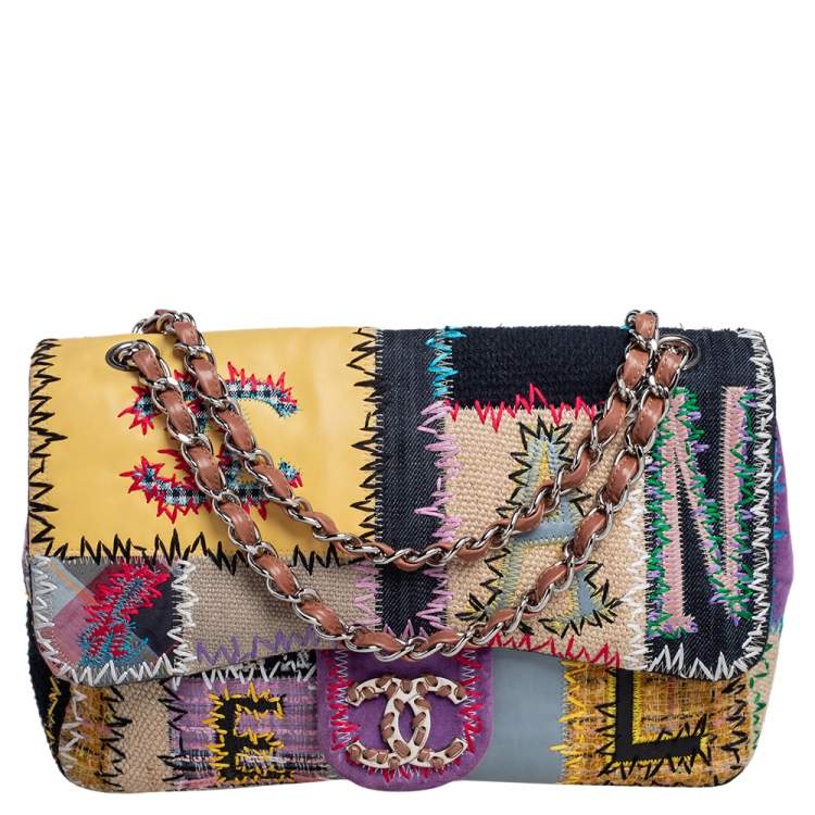 Pre Owned Chanel Multicolor Patchwork Jumbo Classic Single Flap Bag