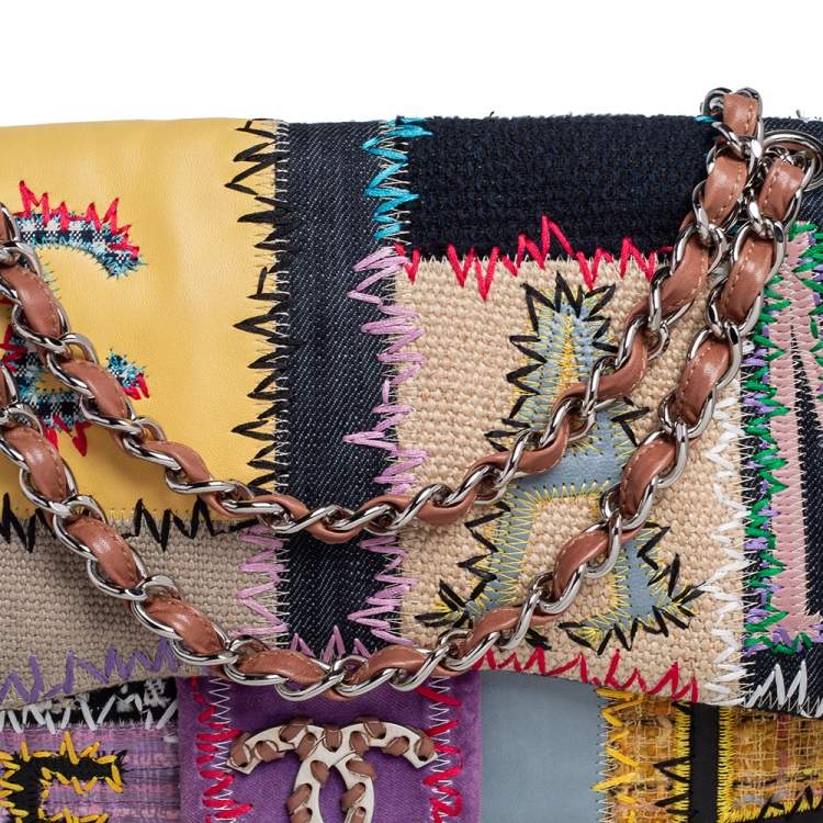 Pre Owned Chanel Multicolor Patchwork Jumbo Classic Single Flap Bag