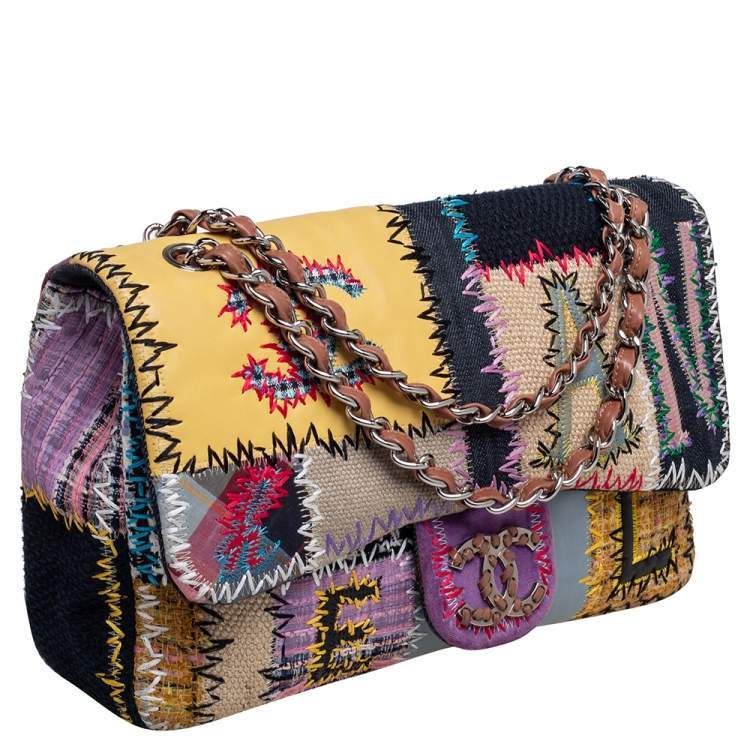 Pre Owned Chanel Multicolor Patchwork Jumbo Classic Single Flap Bag