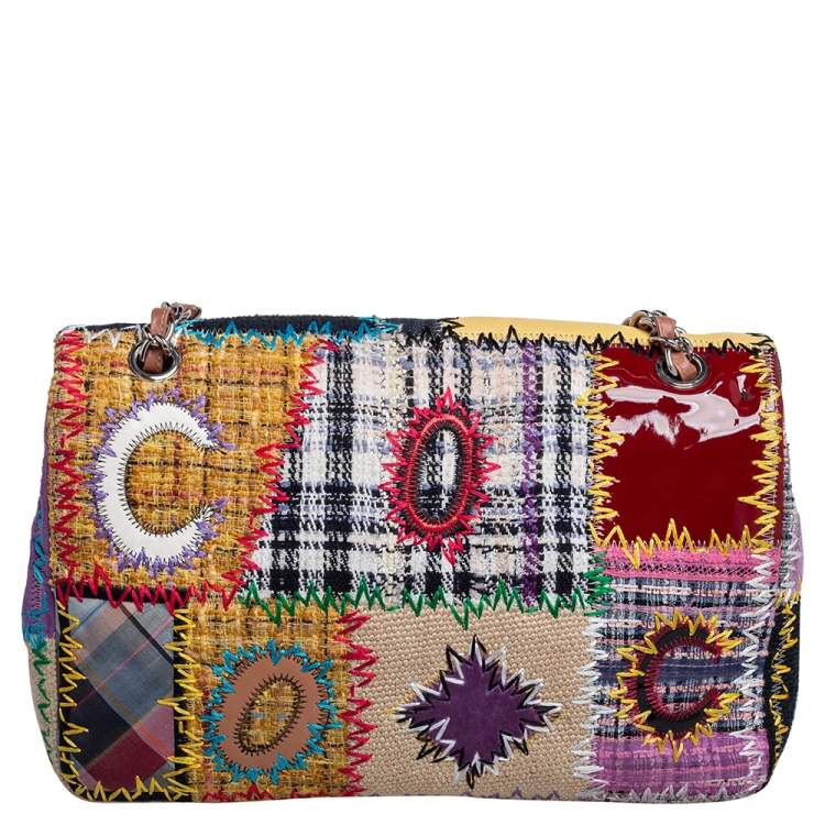 Pre Owned Chanel Multicolor Patchwork Jumbo Classic Single Flap Bag