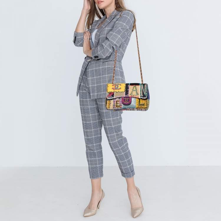 Pre Owned Chanel Multicolor Patchwork Jumbo Classic Single Flap Bag