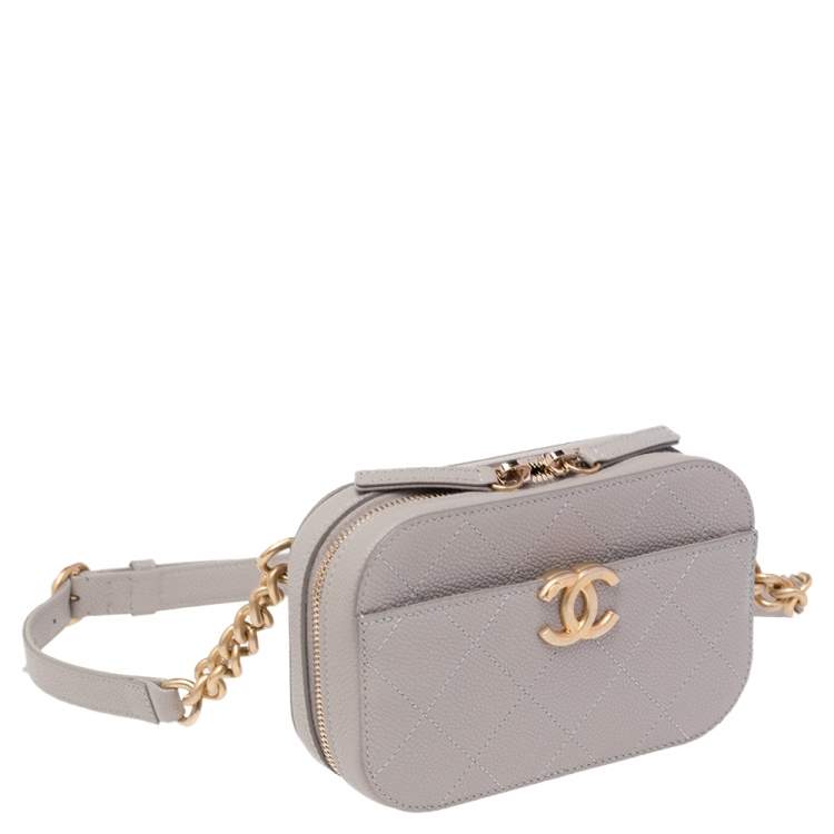 Pre Owned Chanel Grey Quilted Caviar Leather CC Belt Bag
